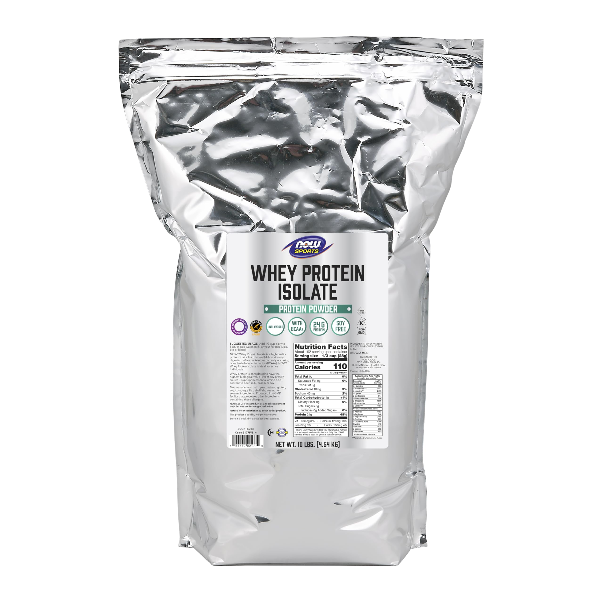 NOW Foods Whey Protein Isolate bottle showing premium protein for active lifestyles
