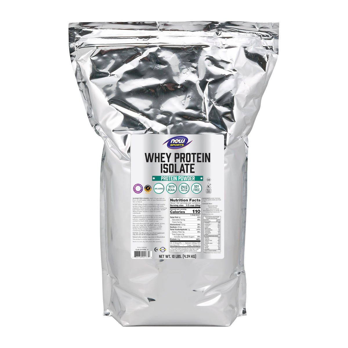 NOW Foods Whey Protein Isolate bottle showing premium protein for active lifestyles