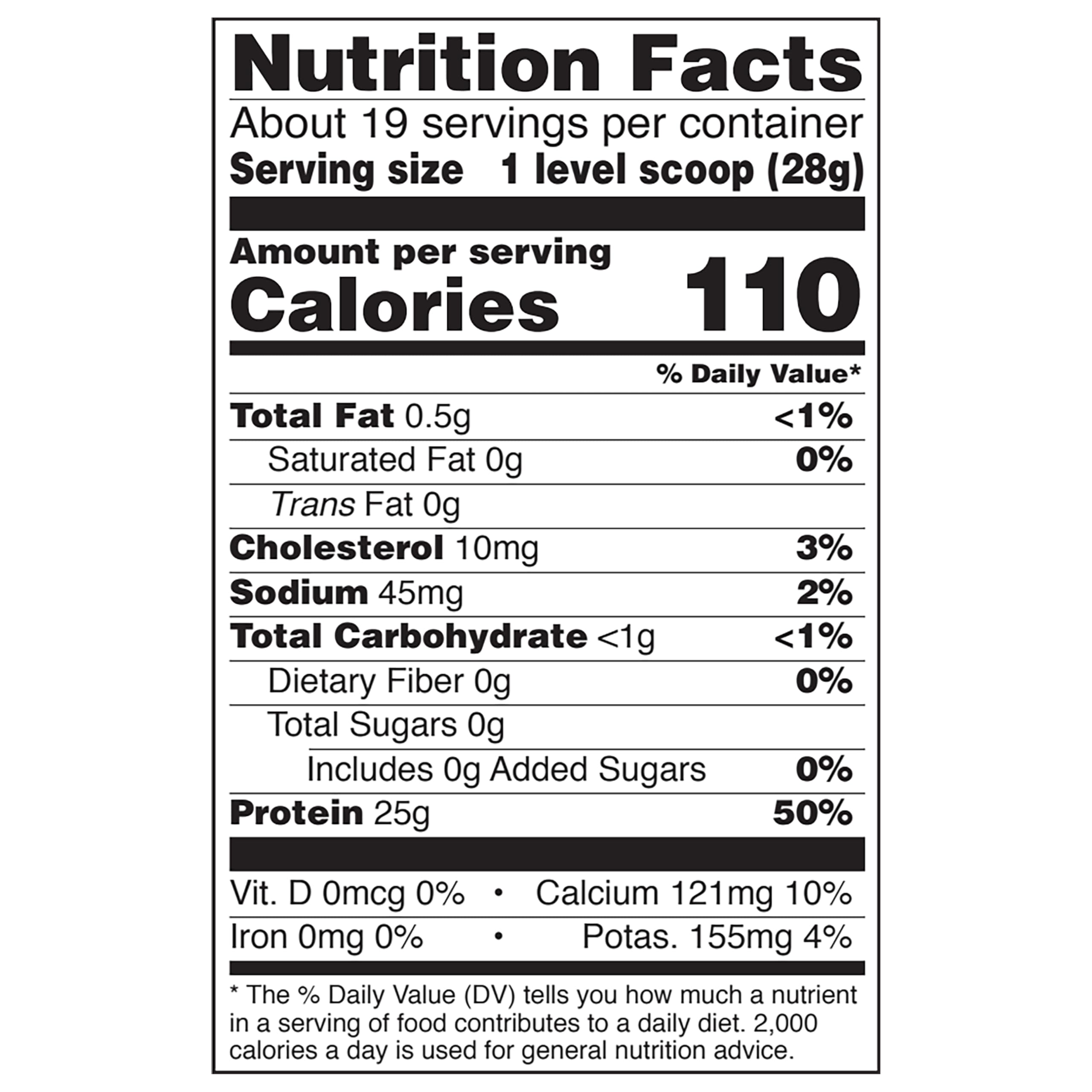 NOW Foods Whey Protein Isolate nutrition facts panel close-up.