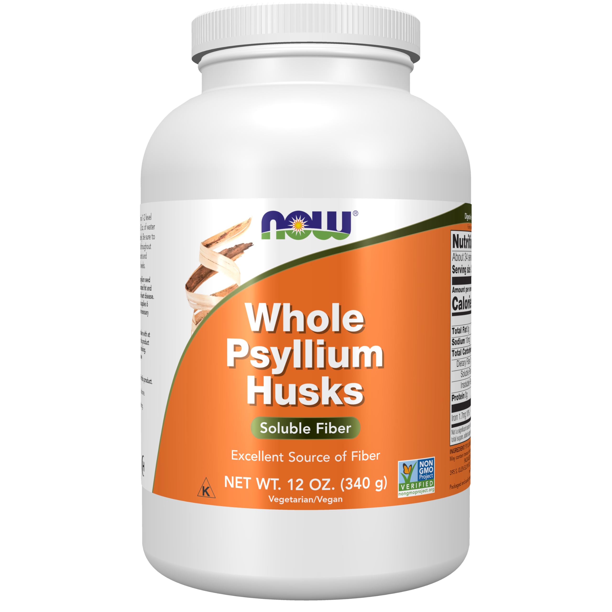 NOW Foods Whole Psyllium Husks granule bottle for daily fiber support.