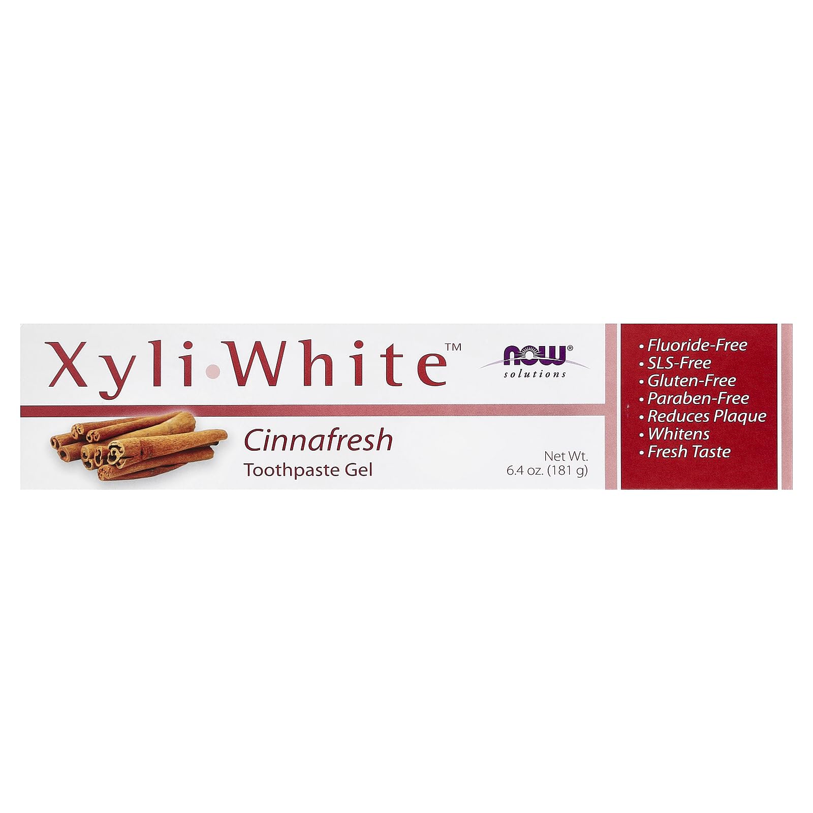 NOW Foods Xyliwhite Cinnafresh toothpaste back with directions for daily brushing and freshness