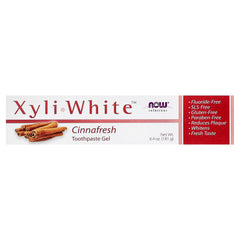 NOW Foods Xyliwhite Cinnafresh toothpaste back with directions for daily brushing and freshness