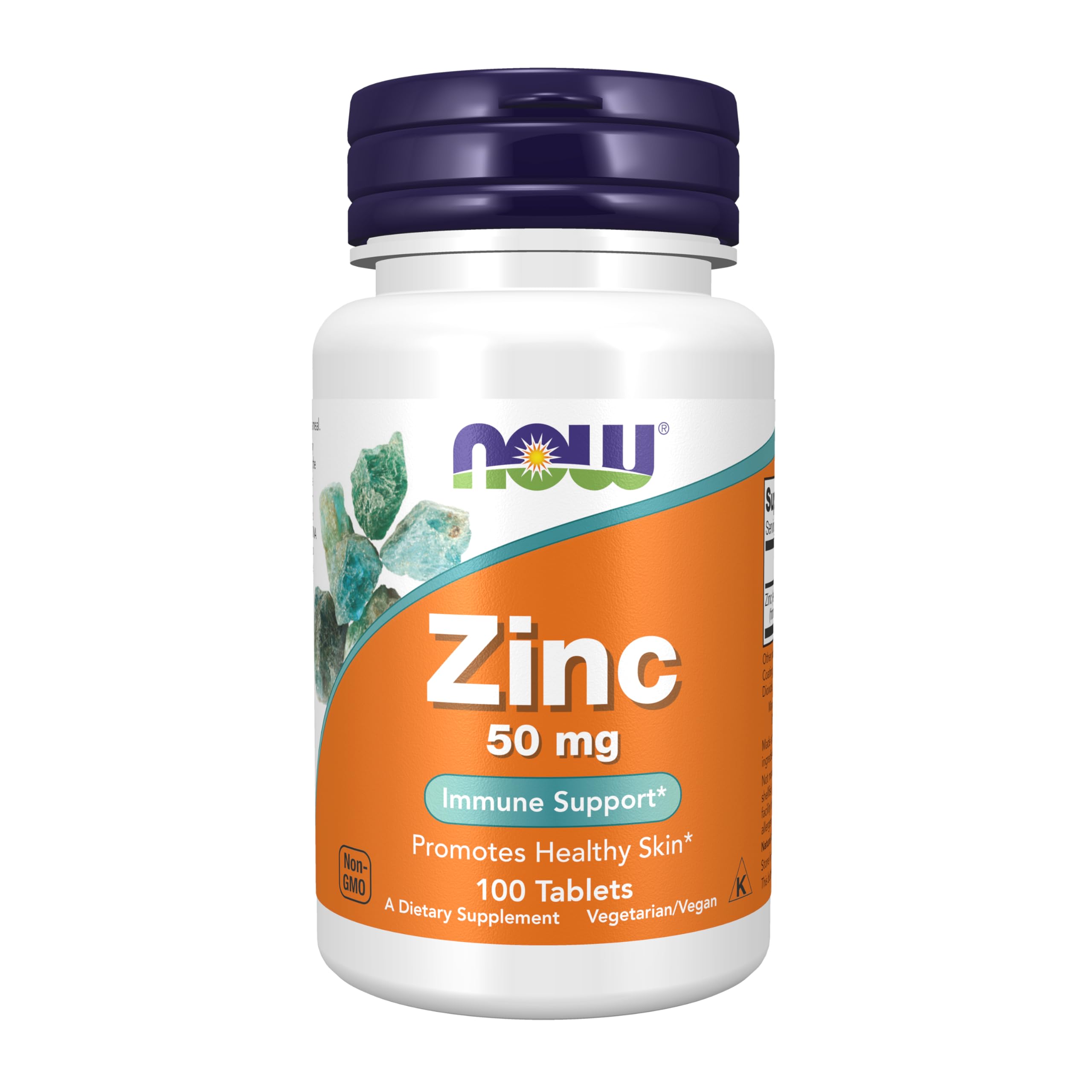 NOW Foods Zinc Gluconato 50 mg en botella para uso diario.