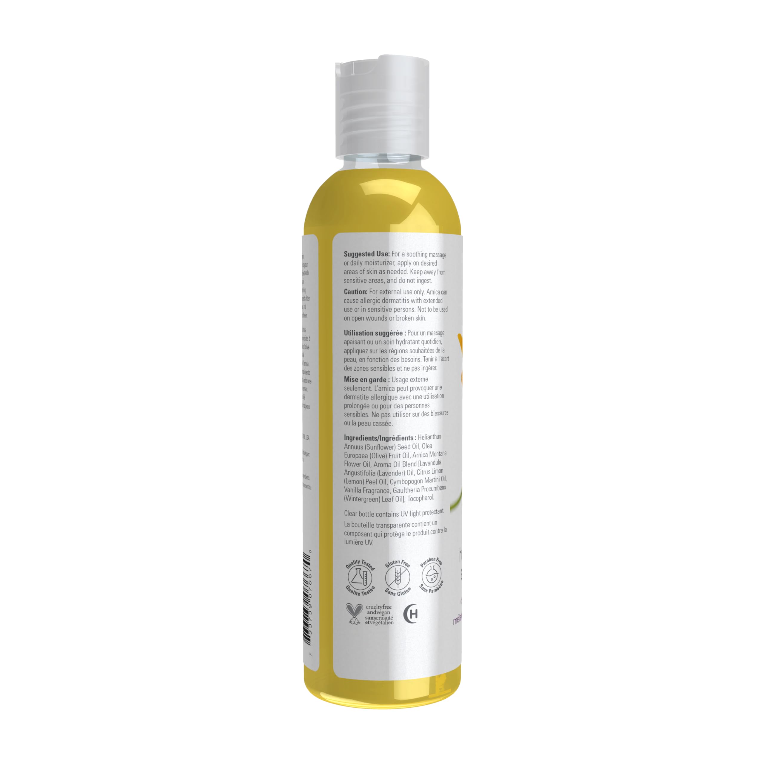 NOW Solutions Arnica Aceite de Masaje, textura suave para masajes diarios