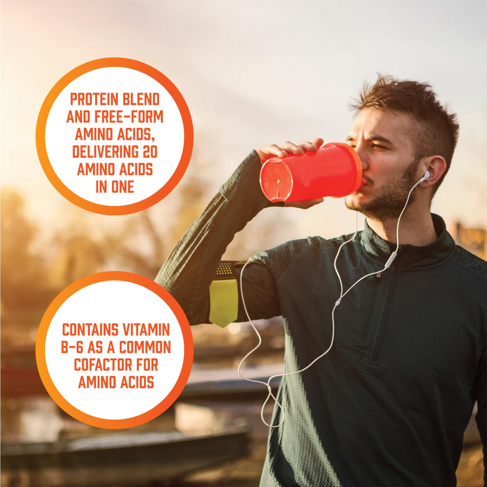 Serving scoop from NOW Foods Amino Complete for quick mix in a drink.