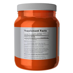 NOW Foods Creatine Monohydrate powder with measuring scoop for precise servings.