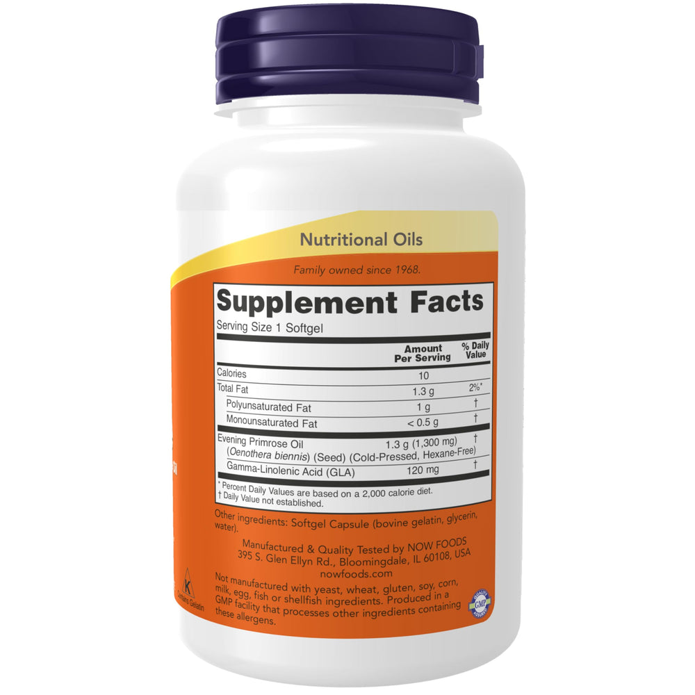NOW Foods Super Primrose 1300mg label closeup shows natural GLA content.