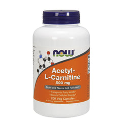 NOW Foods Acetyl L-Carnitine 500mg bottle supporting energy metabolism and cognitive function