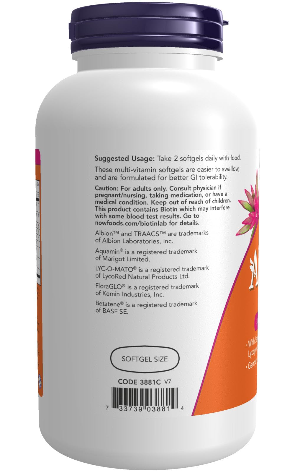 NOW Foods ADAM daily-use bottle communicates GMP Quality Assured for reliable supplementation.