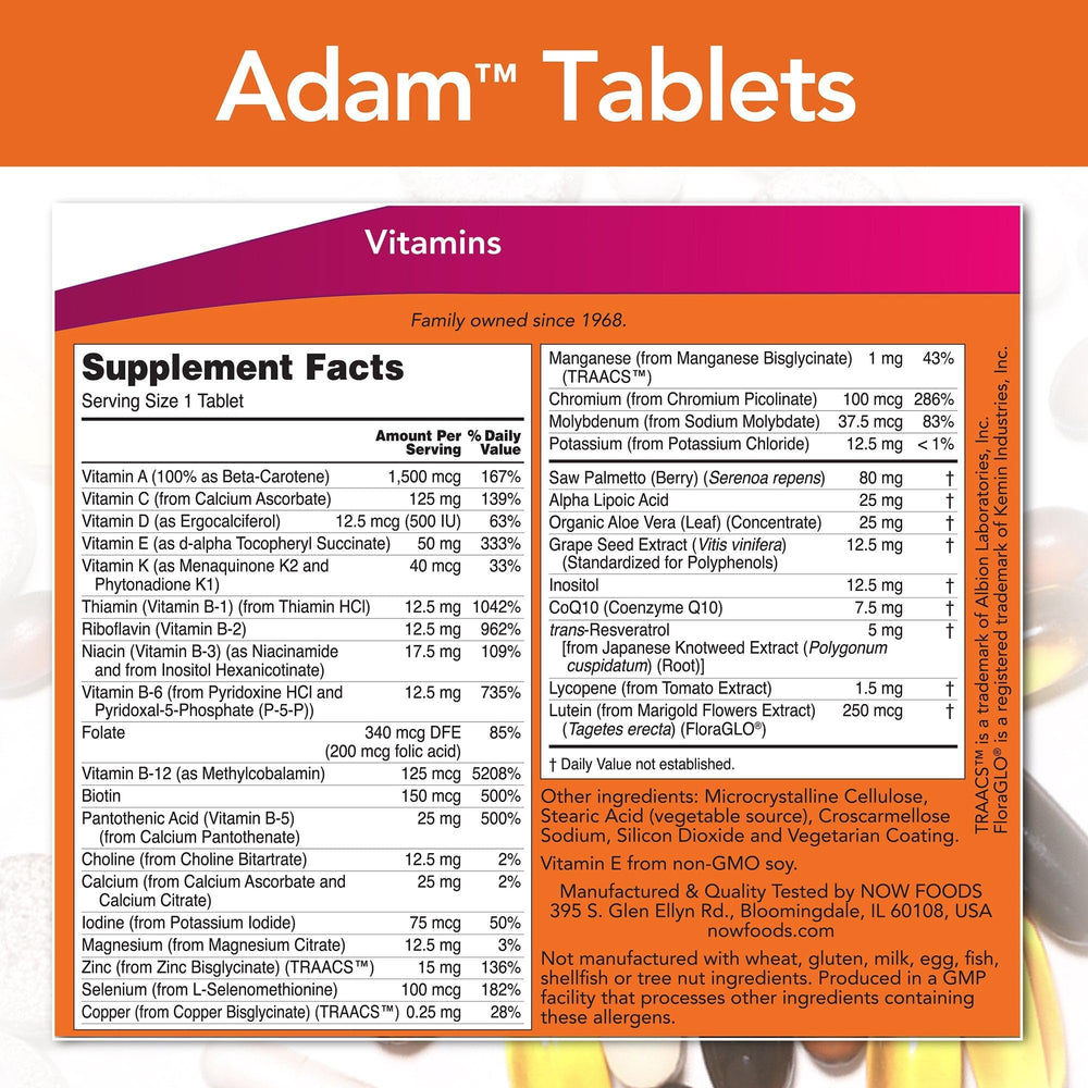 NOW Foods ADAM softgel close-up, easy-to-swallow capsules support GI comfort.