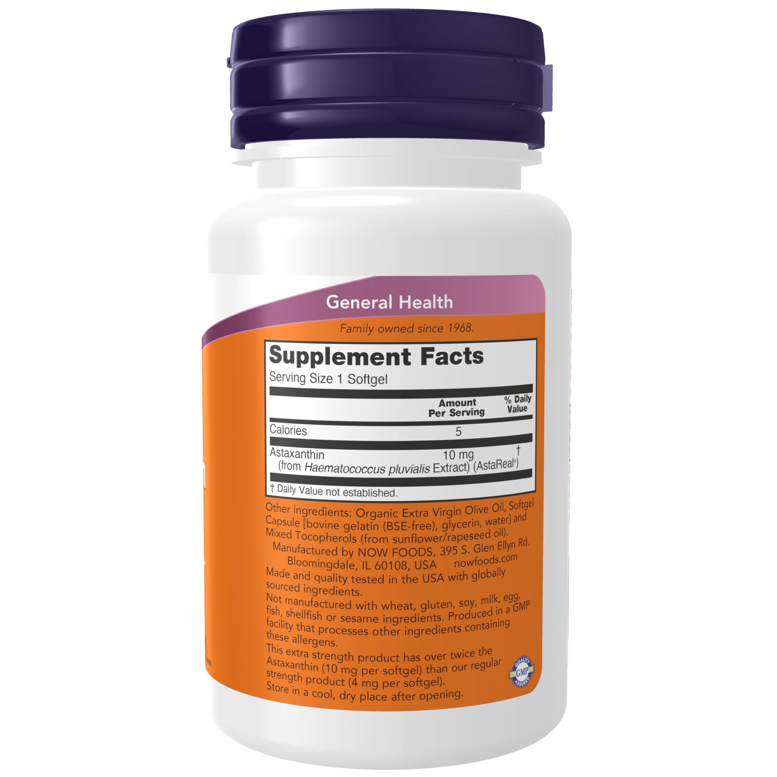 Close-up of NOW FoodsAstaxanthin packaging highlights premium quality and easy daily supplementation