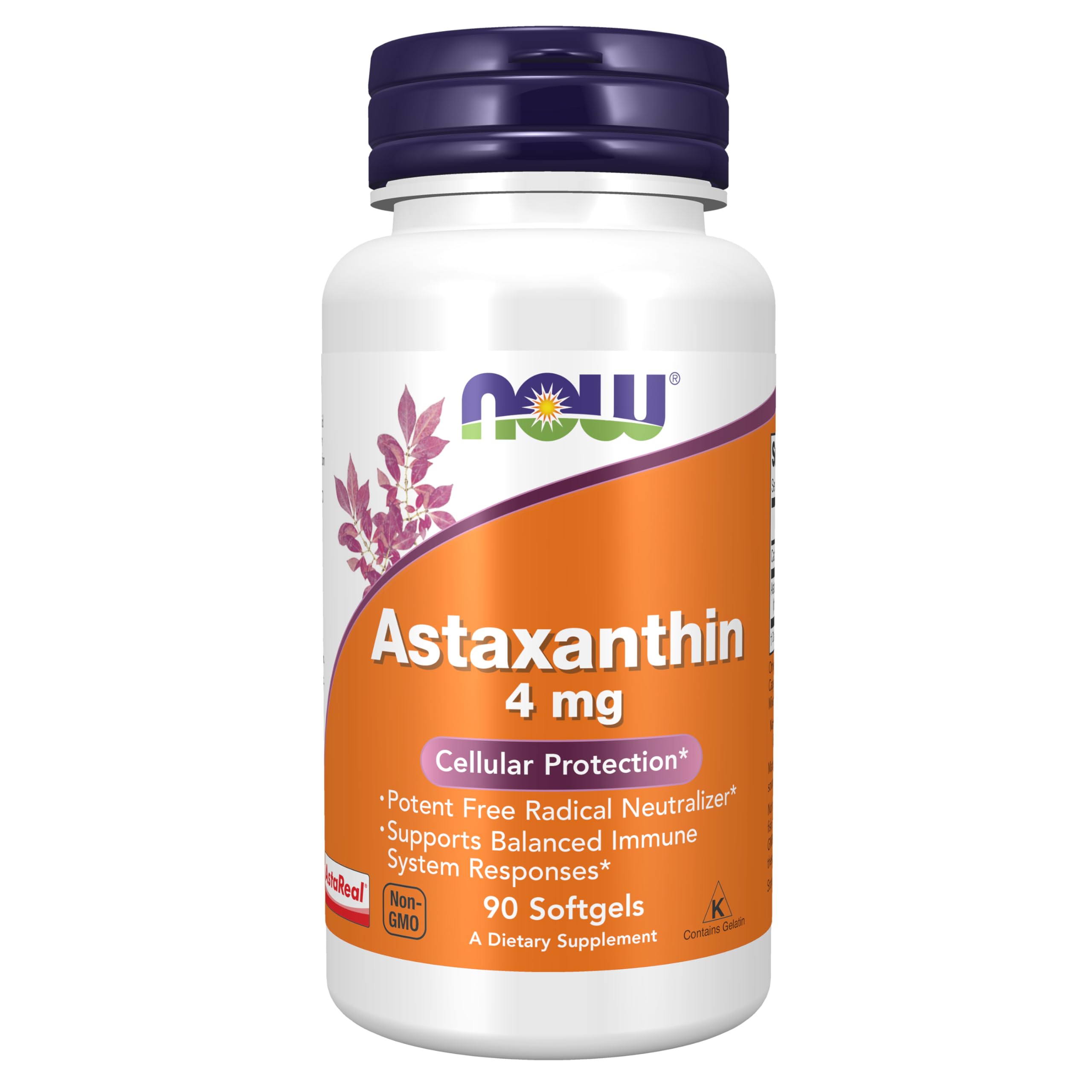 NOW Foods Astaxanthin 4 mg bottle front shows natural antioxidant support