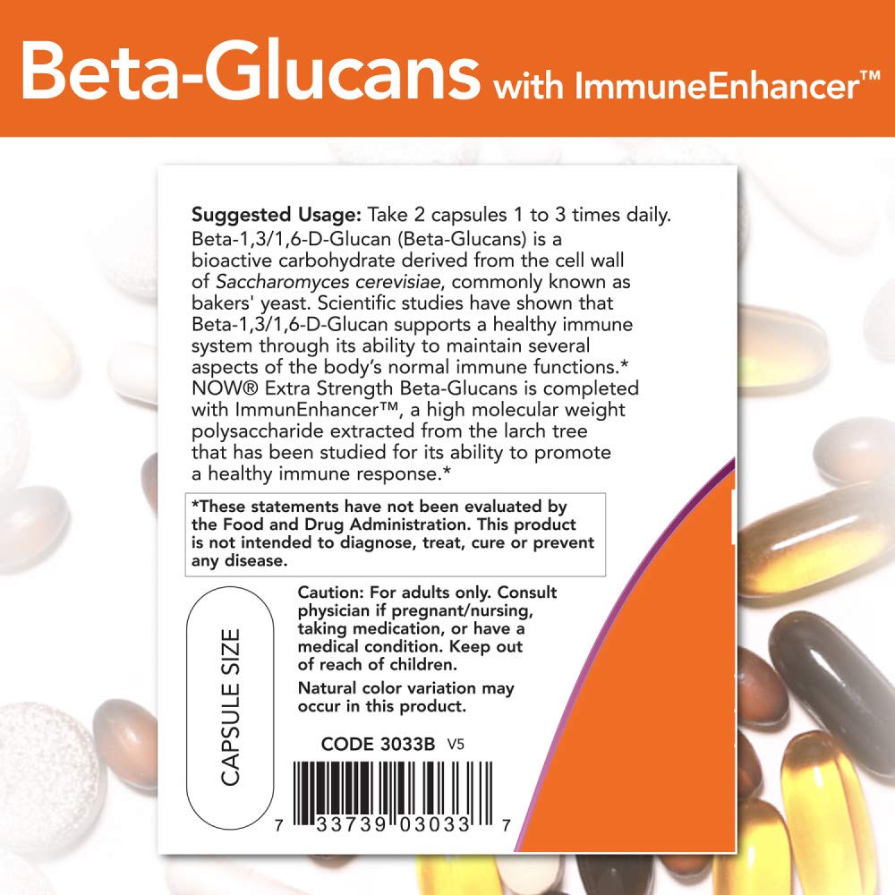 NOW Foods Beta-Glucans capsules close-up inside the bottle for easy daily supplementation