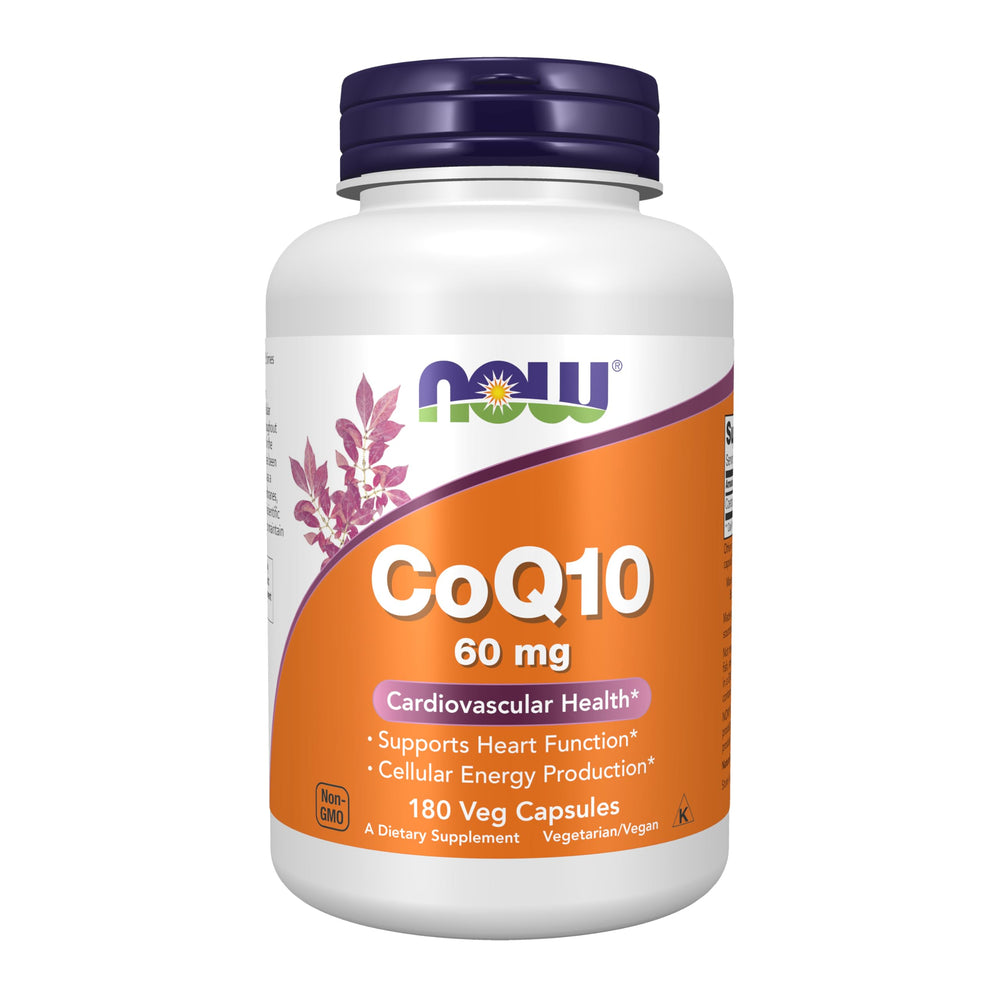 NOW Foods CoQ10 60 mg bottle front highlighting energy support potential