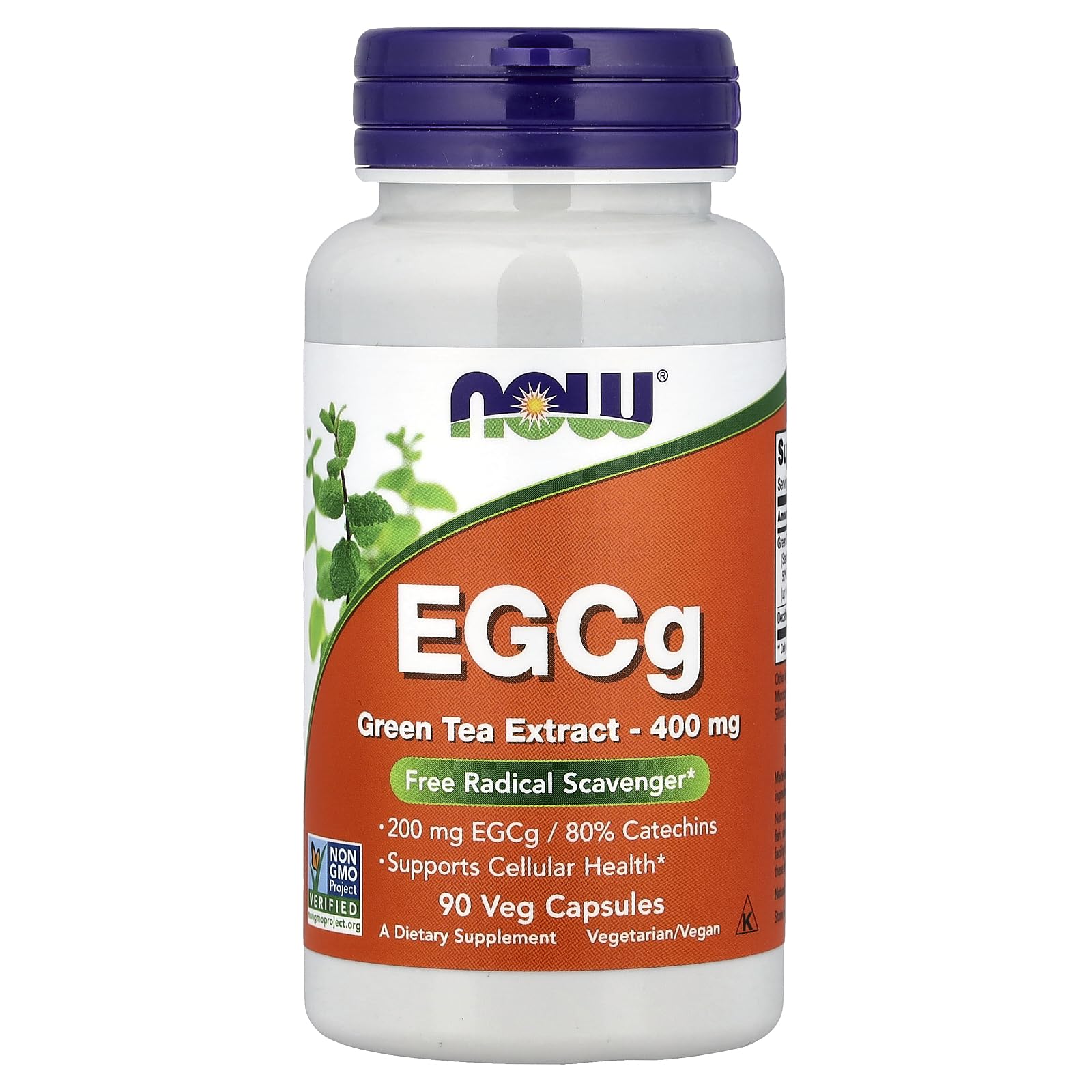 Now Foods EGCG green tea extract bottle close-up showing label and antioxidant support.