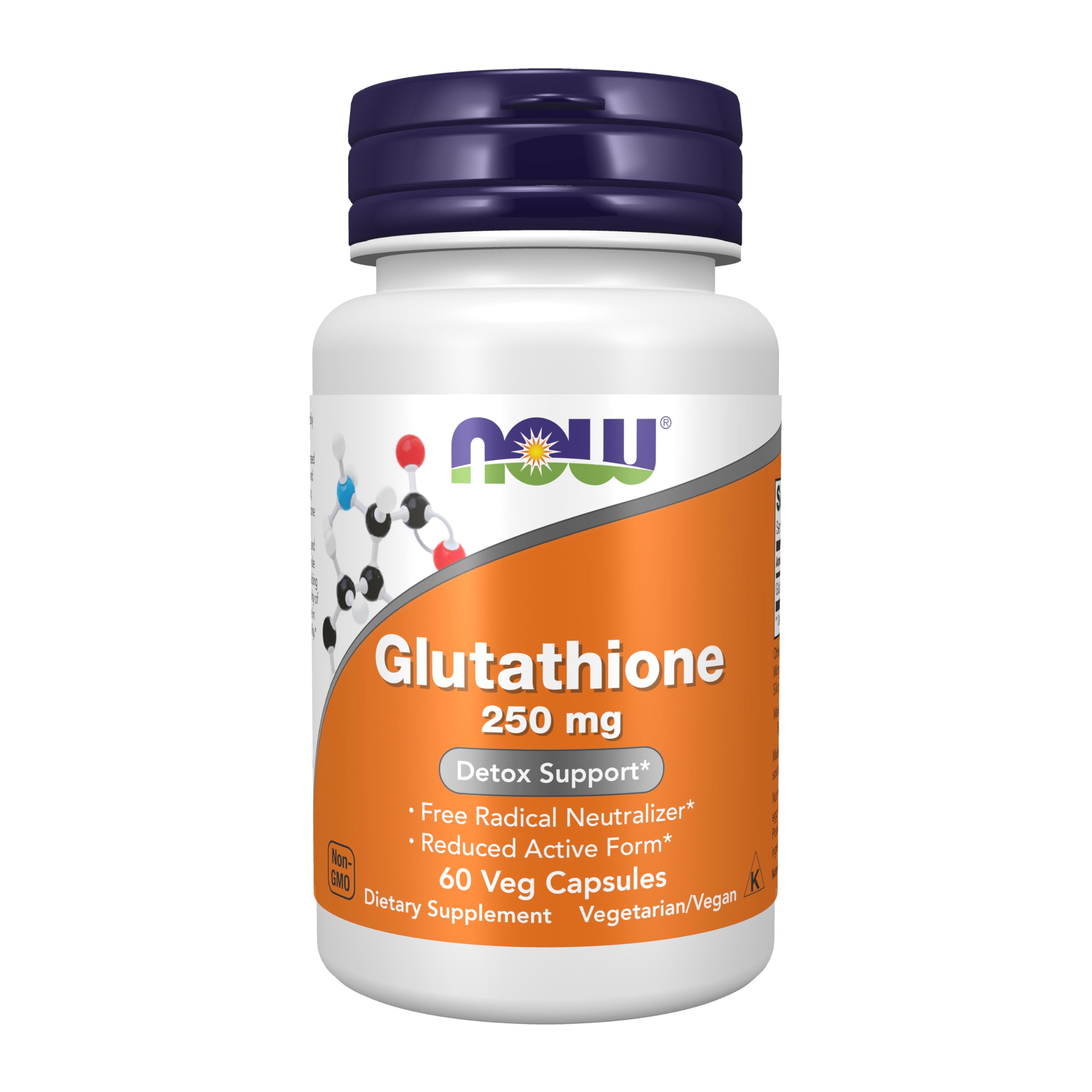 NOW Foods Glutathione 250 mg bottle front for easy daily use.