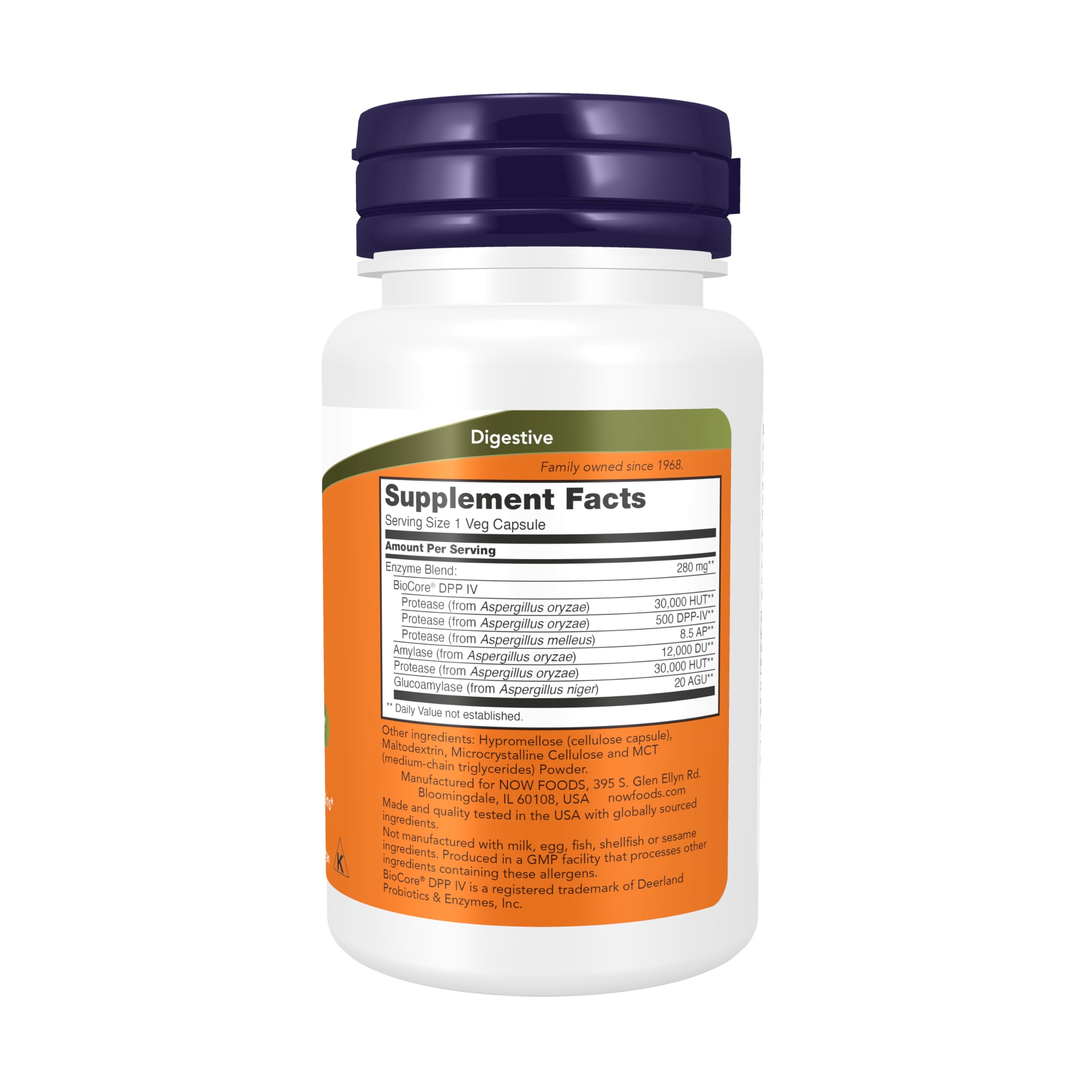NOW Foods Gluten Digest capsules in close-up reveal the vegan enzyme blend.