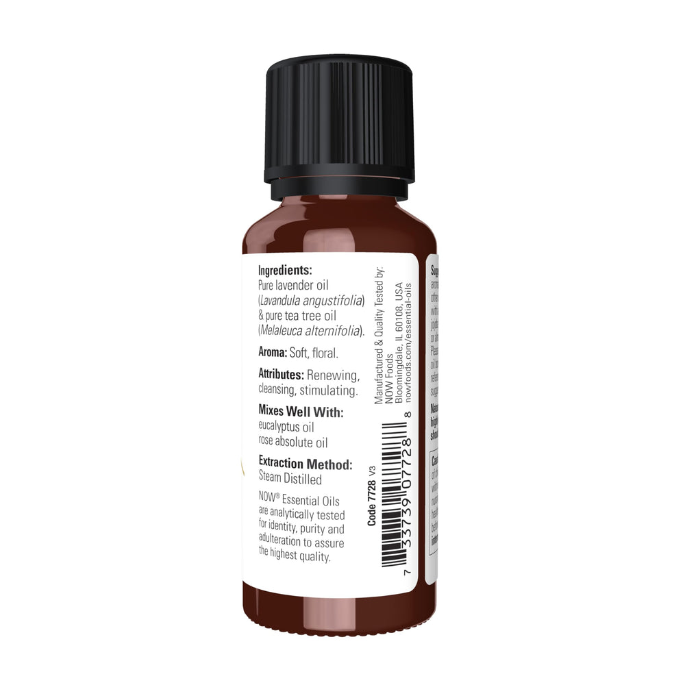 NOW Foods lavender-tea-tree-oil diffuser scene highlighting a fresh, inviting ambiance.