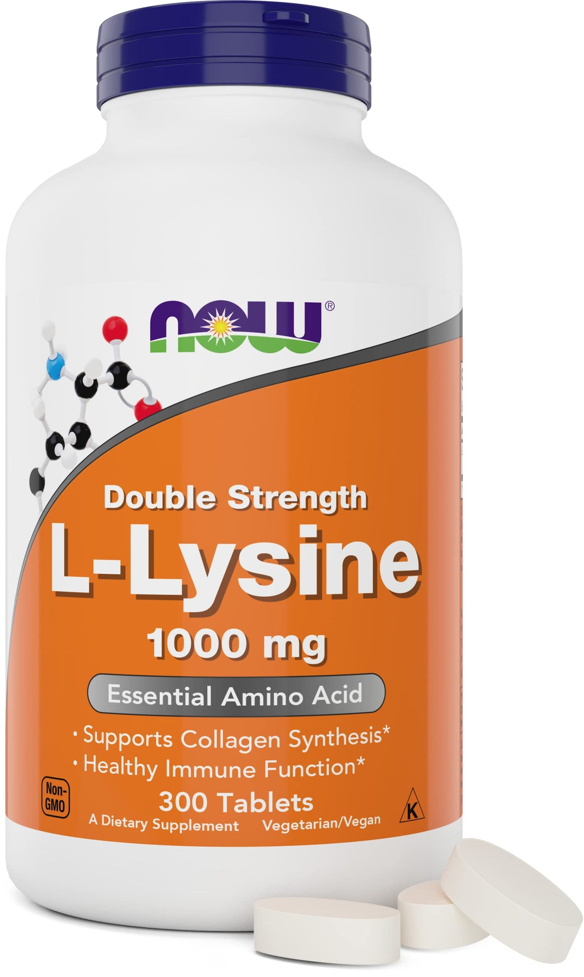 NOW Foods L-Lysine 1000 mg double-strength bottle front provides daily amino acid support