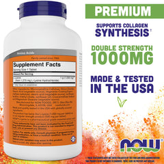 NOW Foods L-Lysine 1000 mg tablets side view for easy daily intake