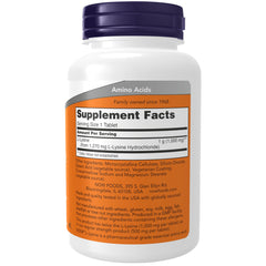 NOW Foods Lysine HCl tablet close-up highlighting double-strength formula