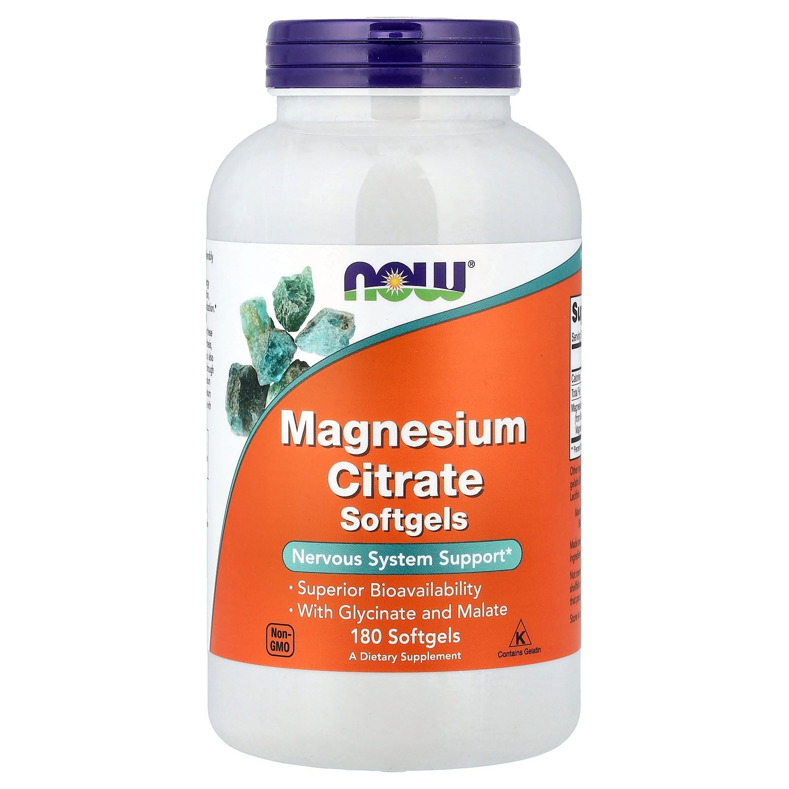 NOW Foods Magnesium Citrate softgels bottle, easy daily mineral support.