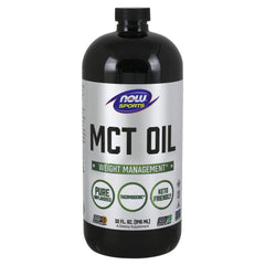 NOW Foods MCT 100% Oil bottle front view emphasizes trusted brand quality