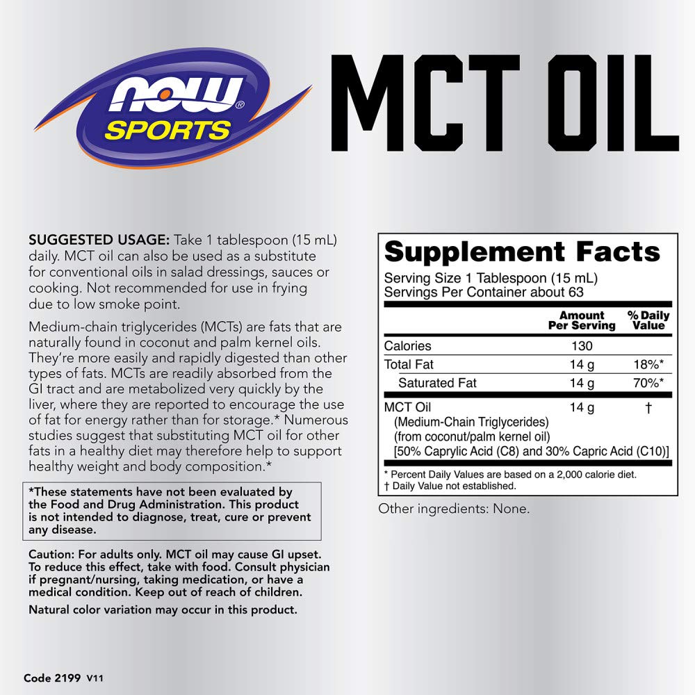 NOW Foods MCT 100% Oil pours smoothly for beverages and meals