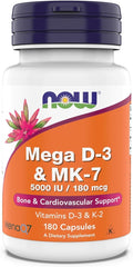 NOW Foods Mega D-3 & MK-7 bottle front for bone and cardiovascular support