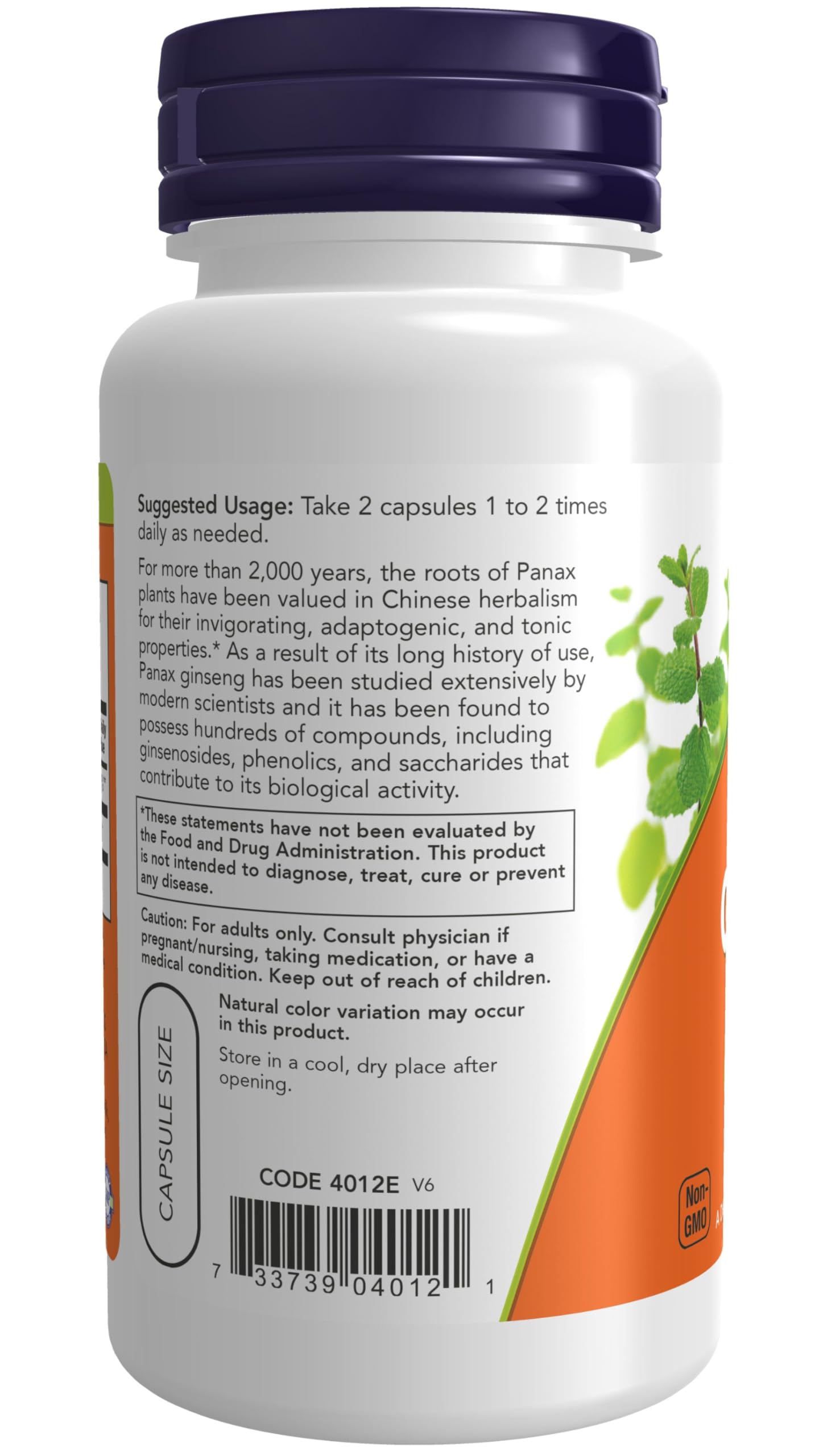 NOW Foods Panax Ginseng packaging with GMP badge, quality you can trust.