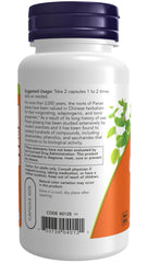 NOW Foods Panax Ginseng packaging with GMP badge, quality you can trust.