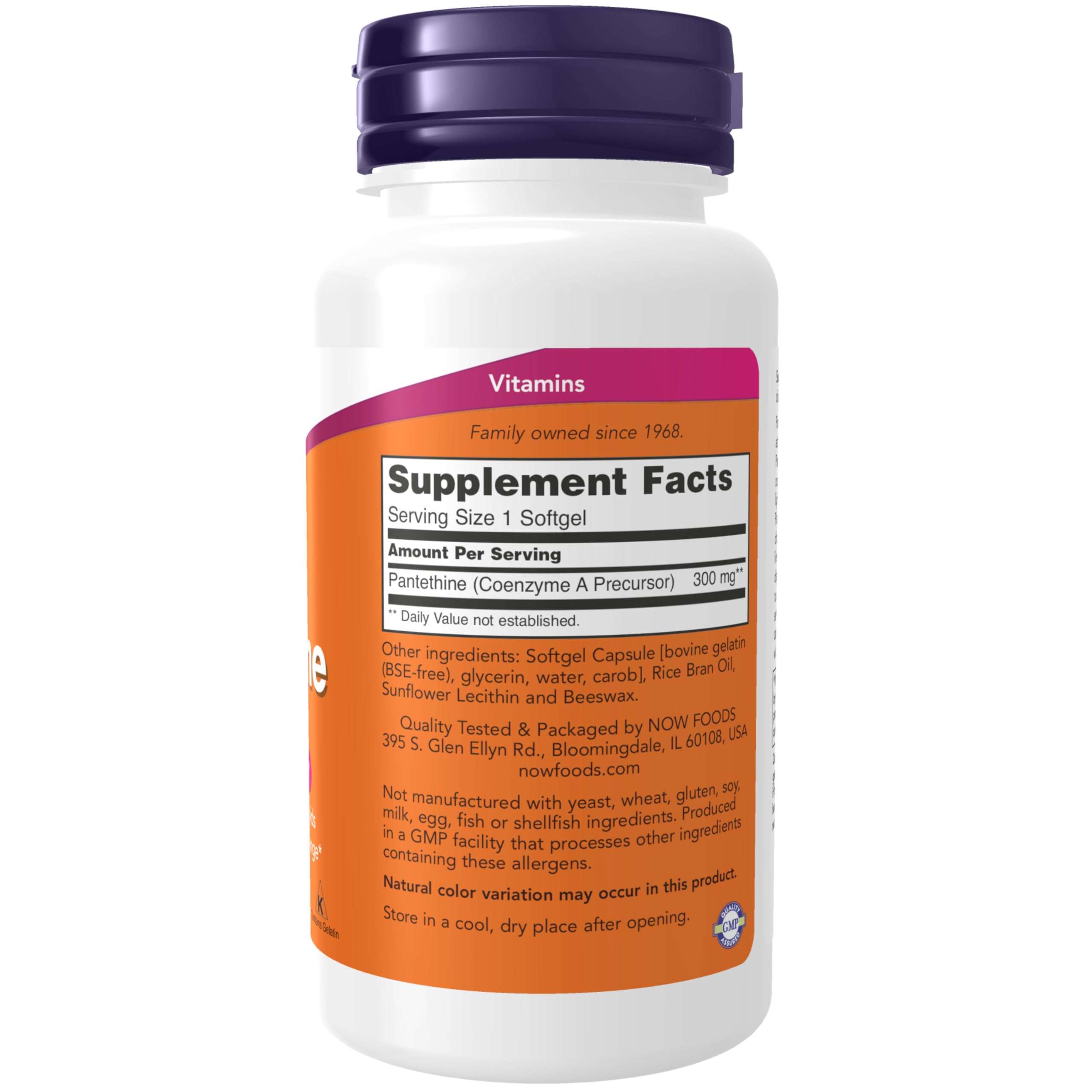 NOW Foods Pantethine softgels closeup for easy daily cardiovascular support.