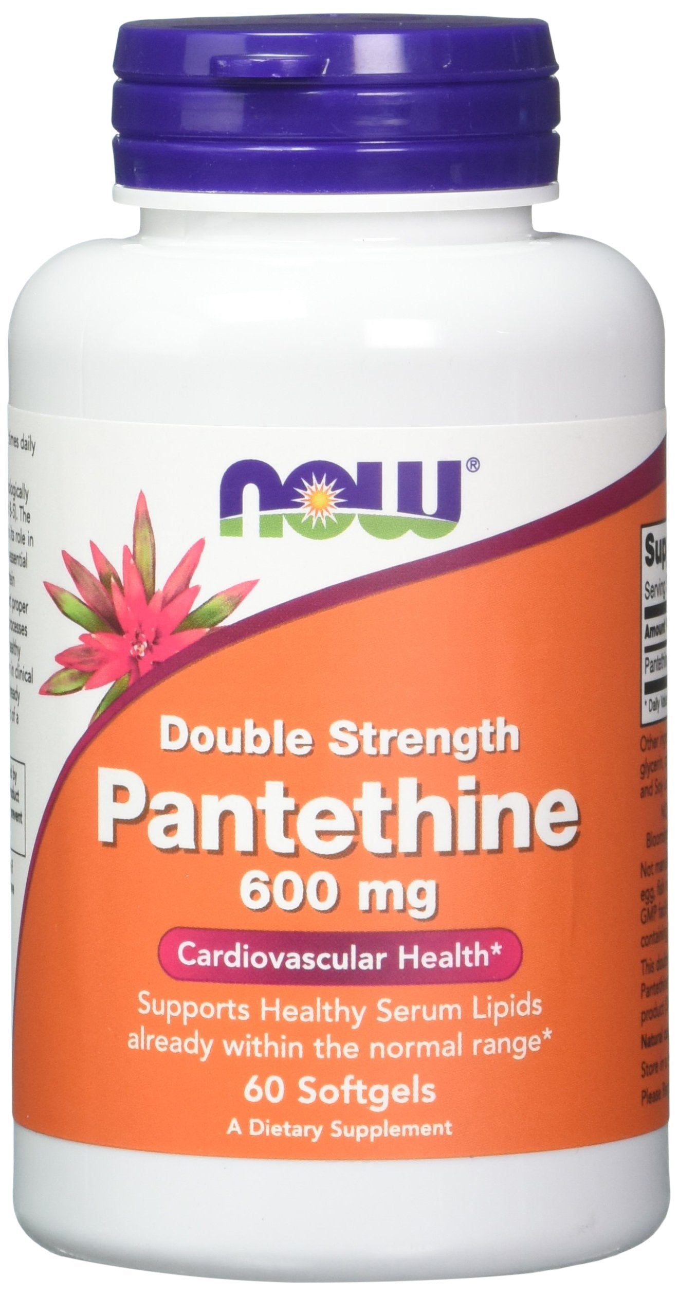 NOW Foods Pantethine 600 mg bottle front for cardiovascular support