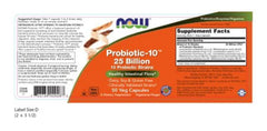 NOW Foods Probiotic-10 capsules close-up showing 25 Billion CFU per serving