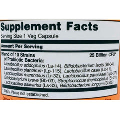 NOW Foods Probiotic-10 label close-up emphasizing shelf-stable veggie capsules