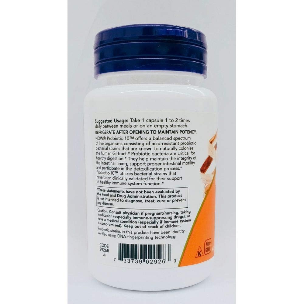 NOW Foods Probiotic-10 2-pack packaging side view for convenient bulk supply