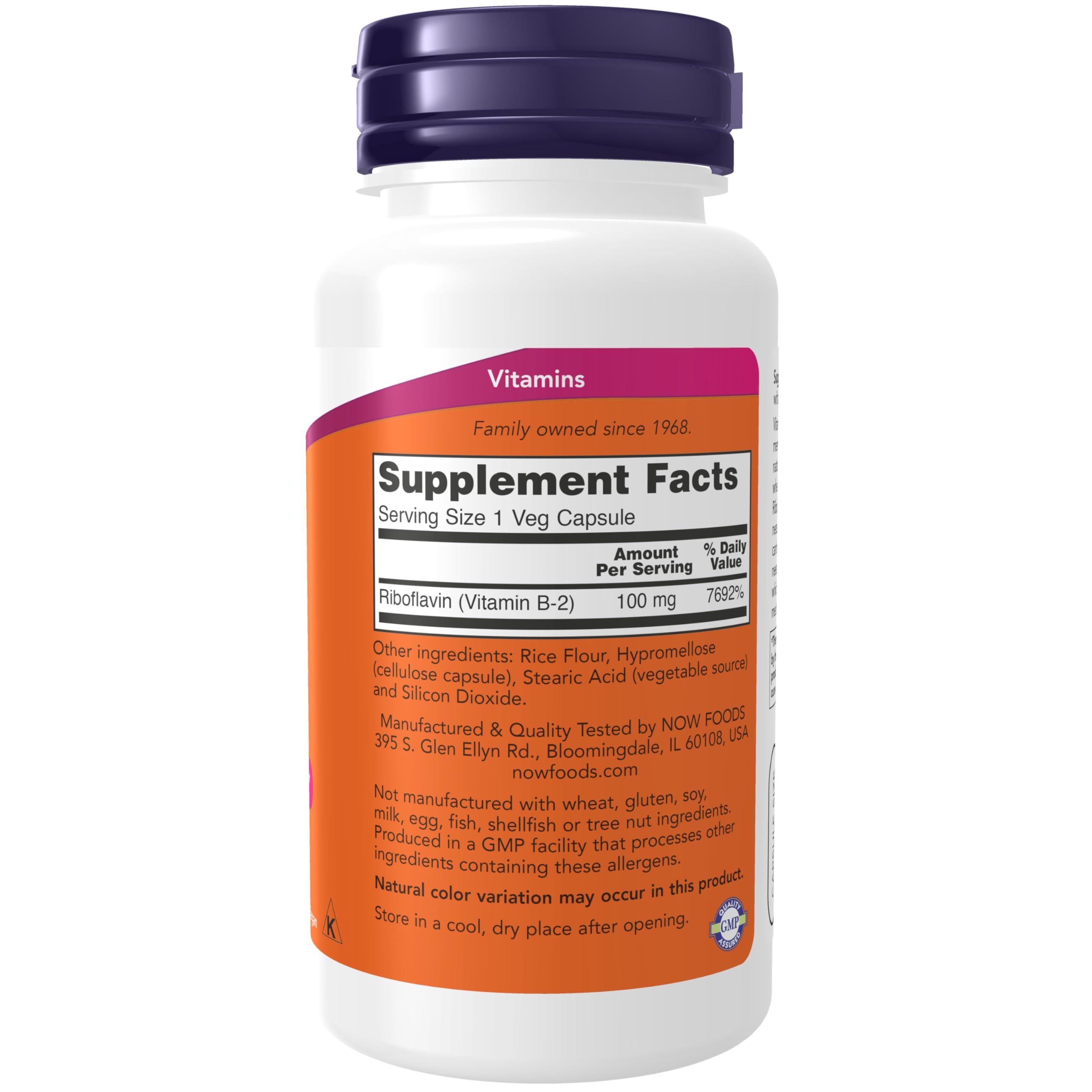 NOW Foods Riboflavin capsules close-up for convenient daily use.
