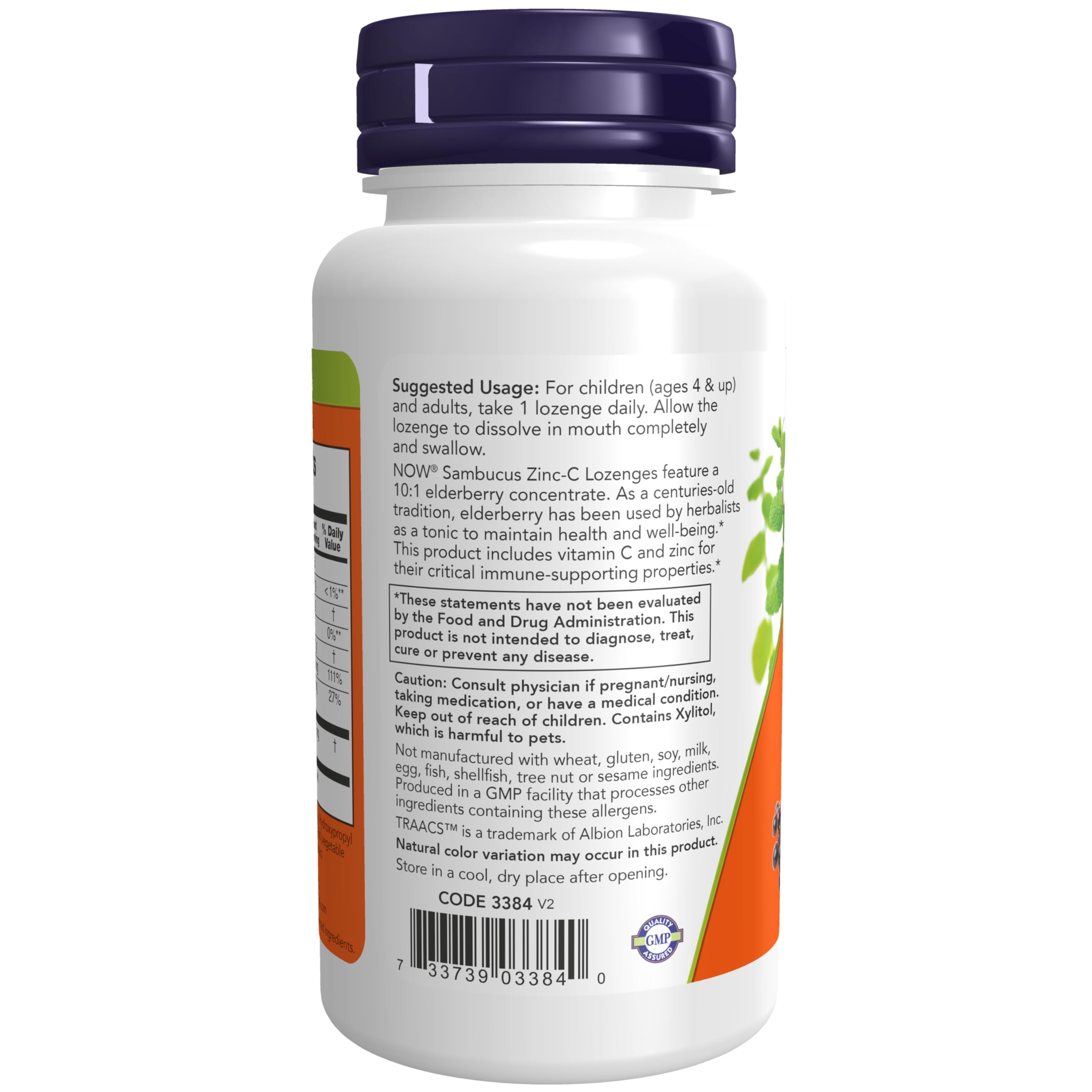NOW Foods Sambucus Zinc-C, etiqueta vegan y sin soja para opciones limpias