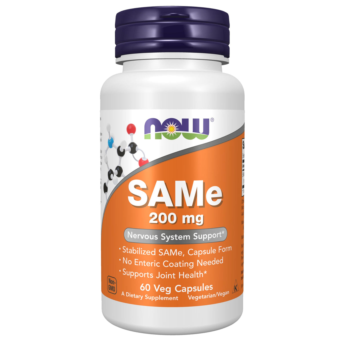 NOW Foods SAMe bottle front shows stabilized capsules for joint and brain support
