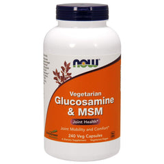Now Foods vegetarian glucosamine MSM capsules ready for daily joint support.