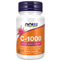 NOW Foods Vitamin C-1000 with Rose Hips bottle showing antioxidant support