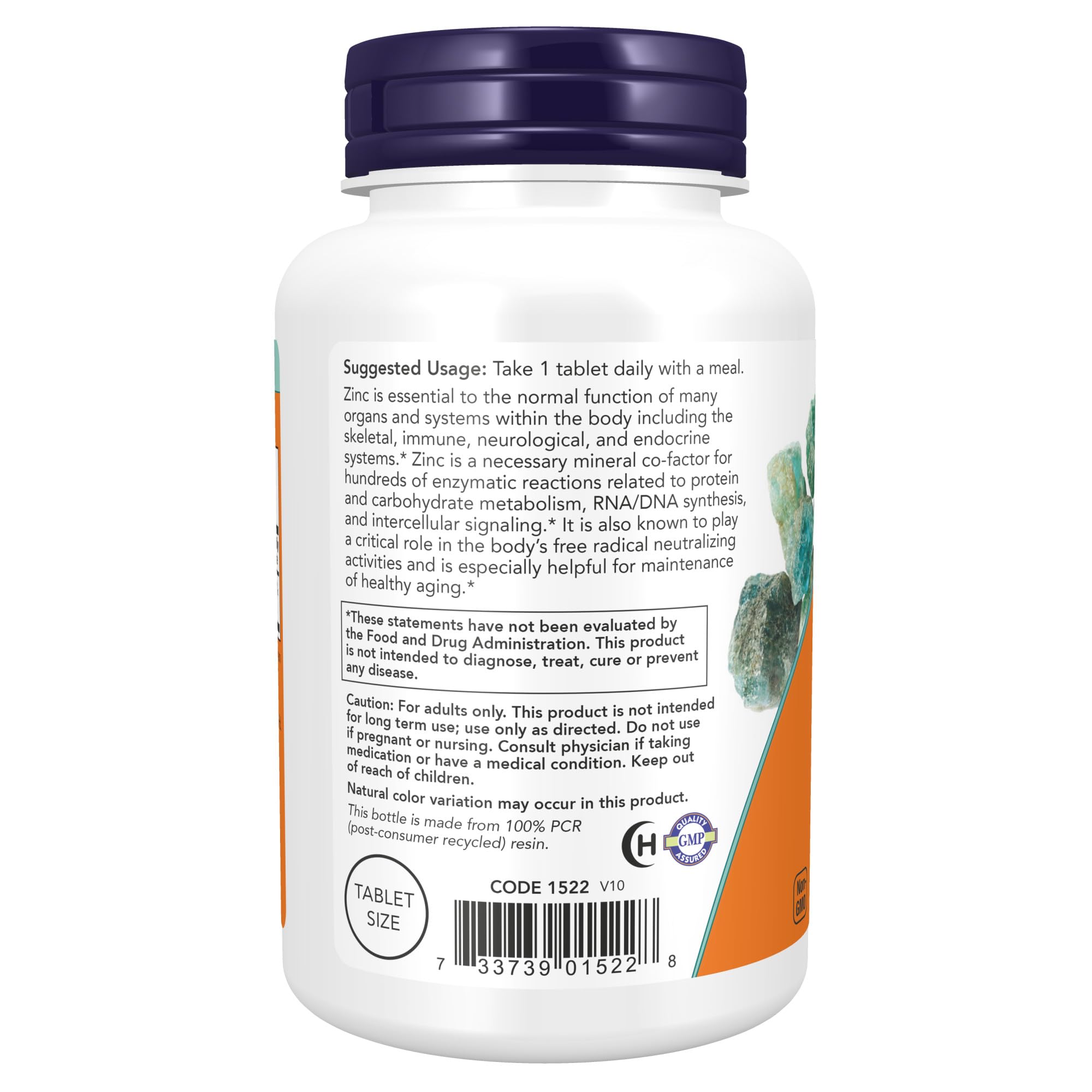 NOW Foods zinc gluconate packaging close-up with clear label and 250-count indication