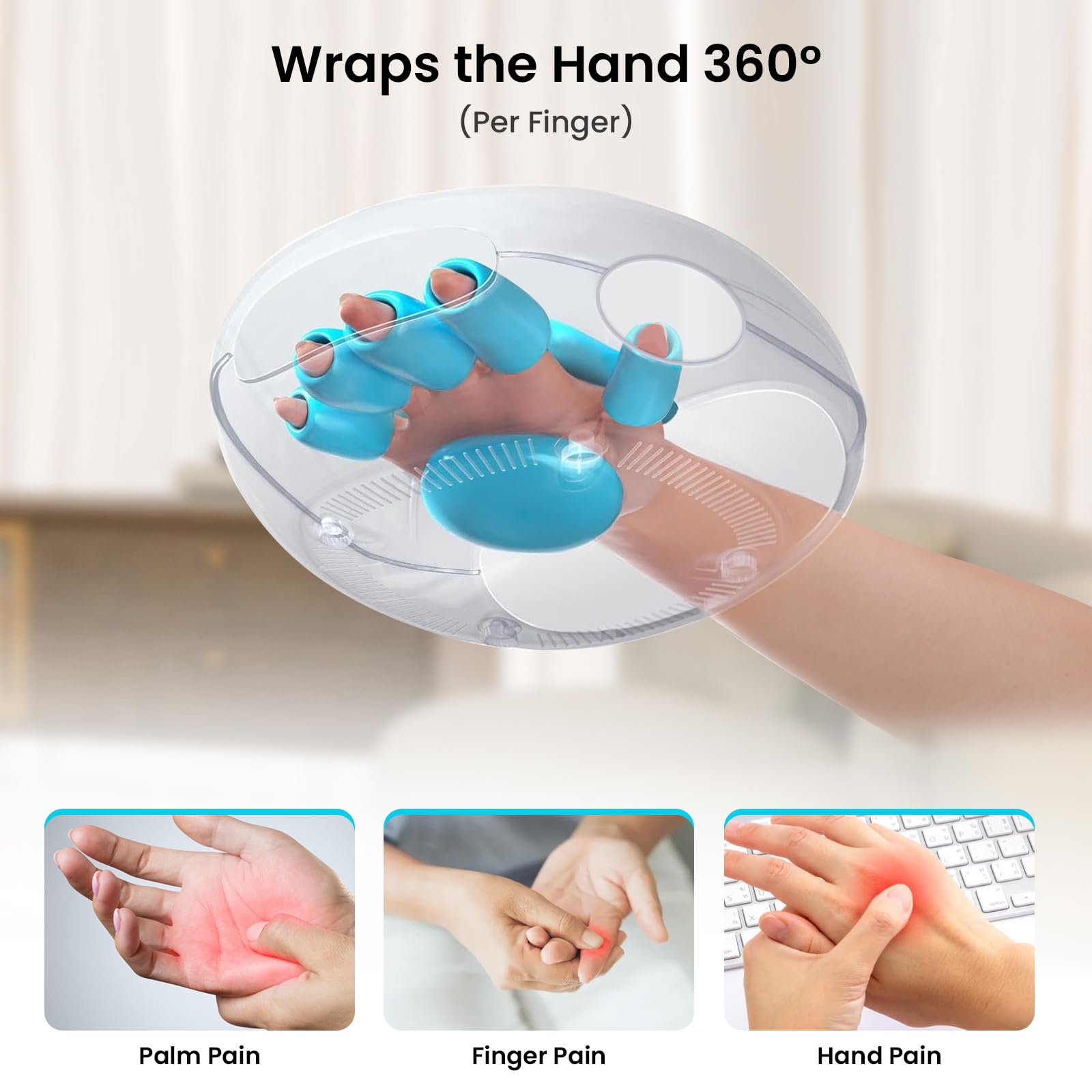 NOWWISH Massager showing independent finger sleeves for targeted pressure.