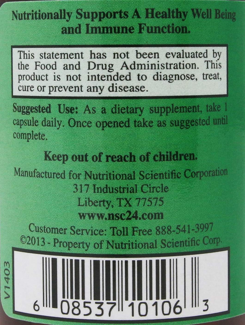 NSC 100 Beta Glucan label shows 60 capsules per bottle for convenient daily use