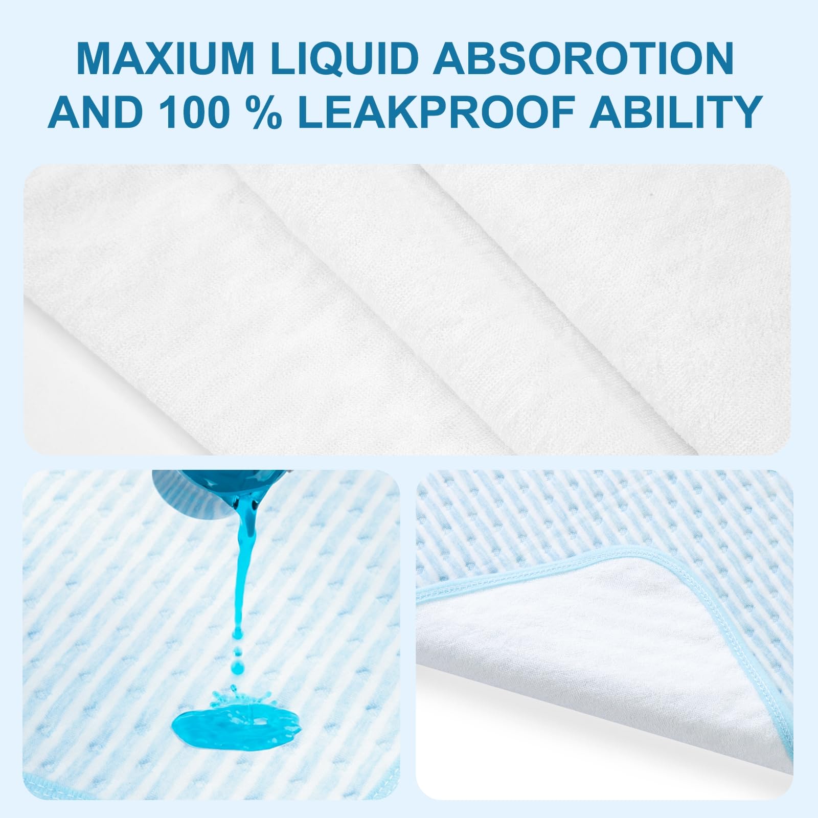 Ntoaujao bed pad in-use on bed illustrates leak-proof washable protection