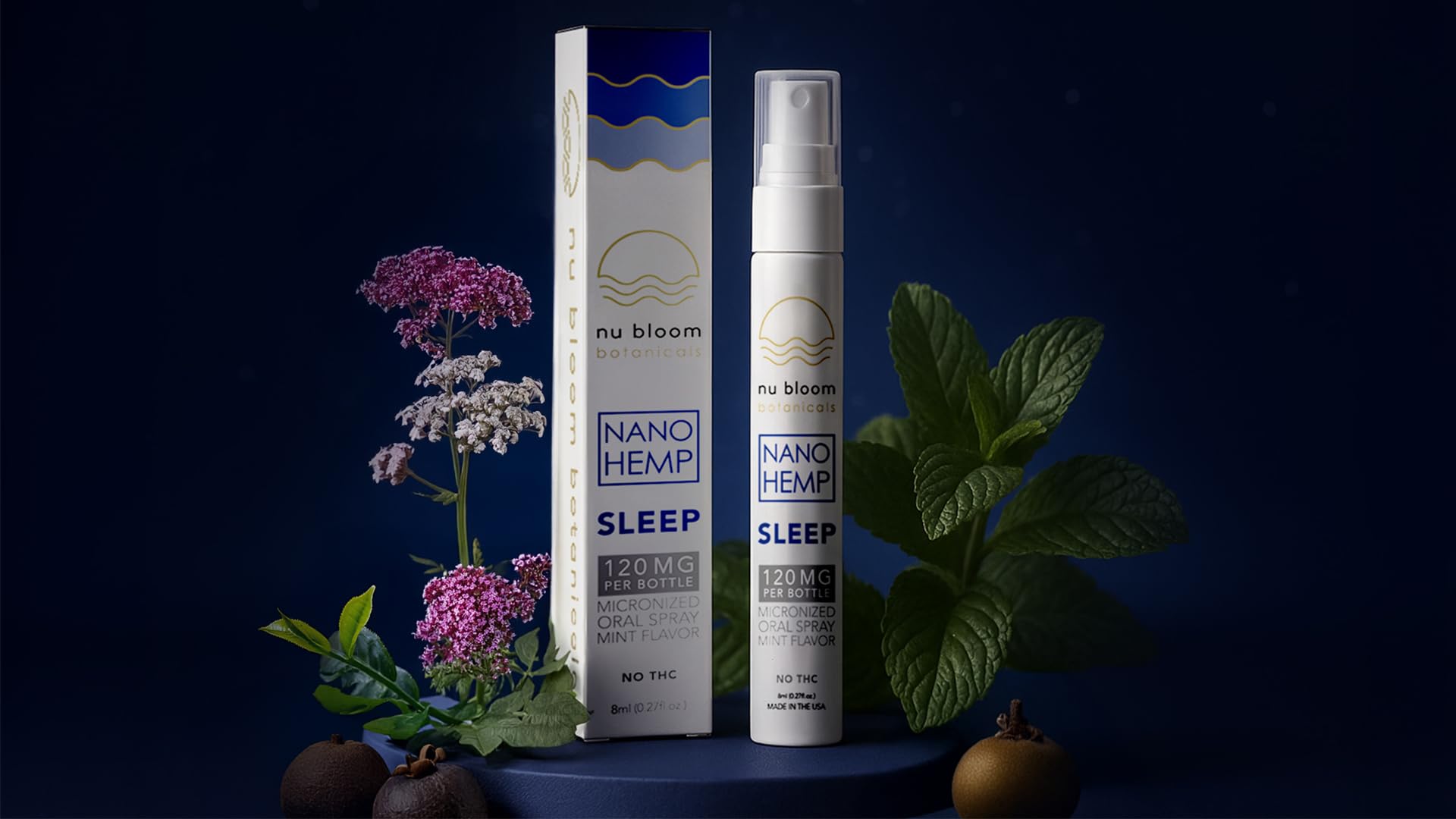 Nu Bloom Sleep Spray evening routine scene with glass of water.