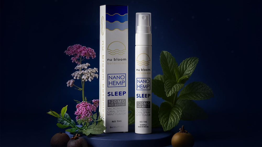 Nu Bloom Sleep Spray evening routine scene with glass of water.