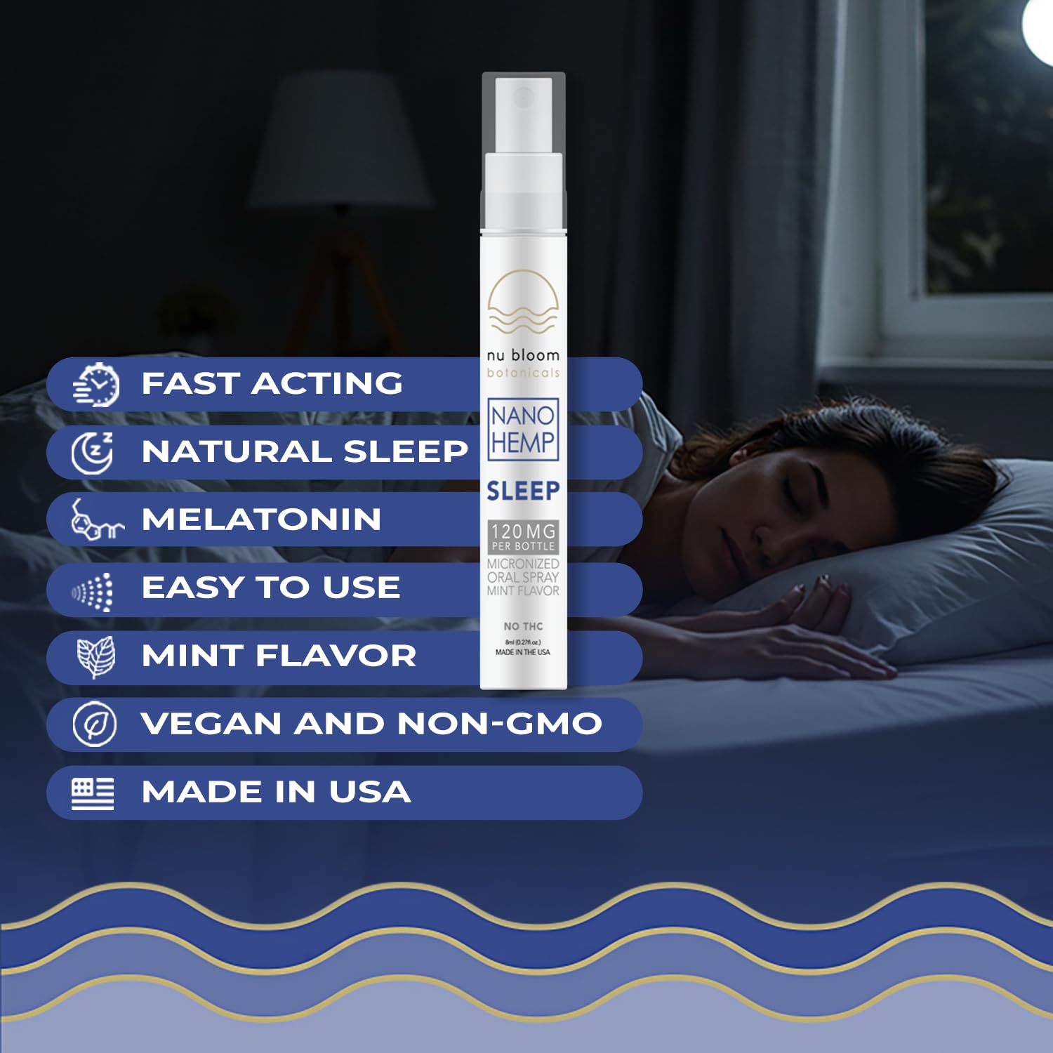 Nu Bloom Sleep Spray nozzle in action demo showcases precise dosing.