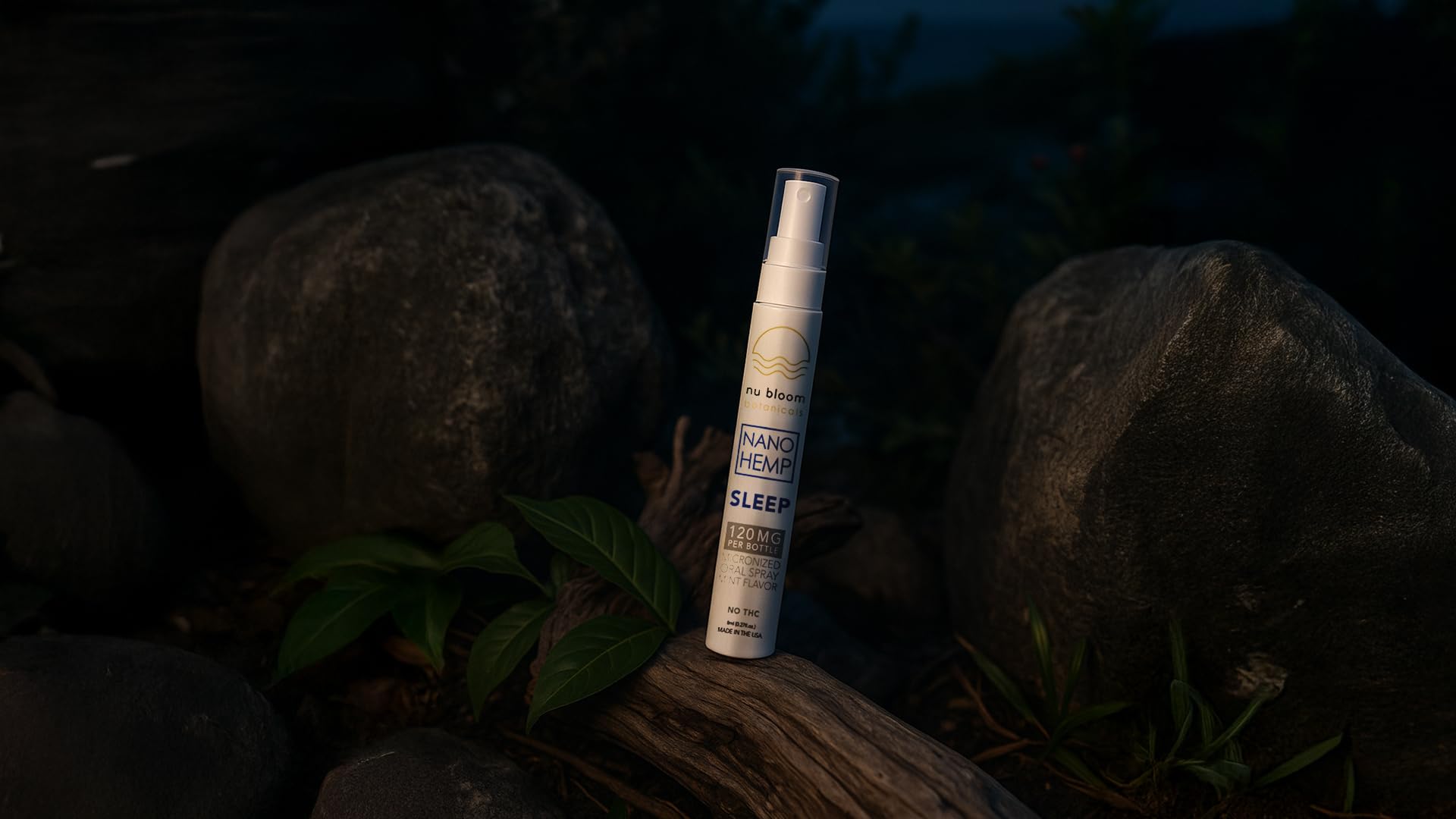 Nu Bloom Sleep Spray packaging display showcasing 8 mL bottle.
