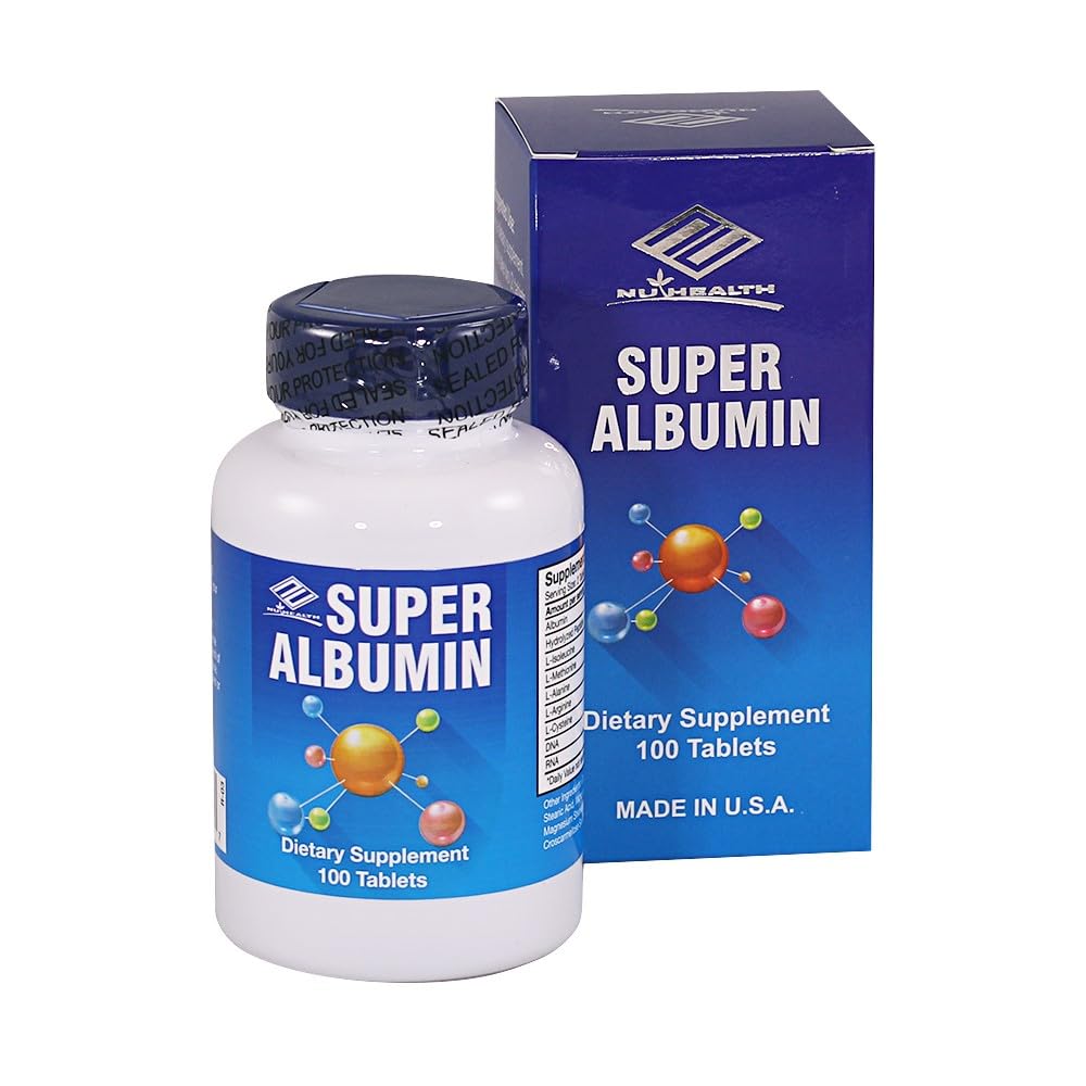Nu-Health Super Albumin tablets close-up for daily intake and balance